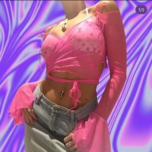 Rheabfunky / RBfunky Fairy Hot Pink Mesh Wrap Rave Top